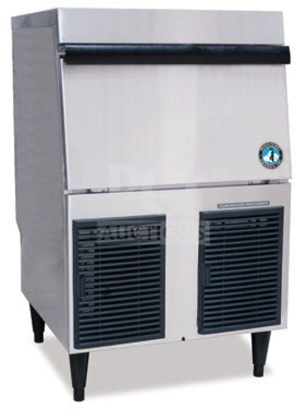Brand new Hoshizaki commercial flaker ice maker, Vevor model DJ42, stainless steel, with built-in storage bin and air-cooling.