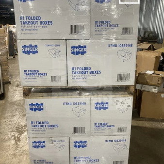 BRAND NEW! AmeriCareRoyal FTB1BK take-out boxes, 450 per case. Dimensions: 4.375"x3.5"x2.5", black. Sealed packaging.