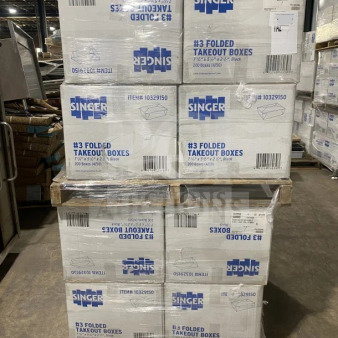 BRAND NEW Singer-AmeriCareRoyal commercial black takeout boxes, Model FTB3BK, 7.15x5.5x2.5", 18X bid, sealed pallet.