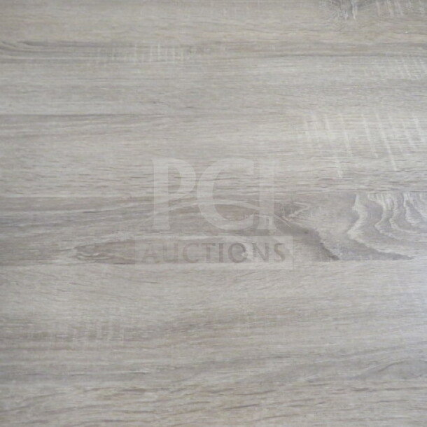 Brown wooden table top with dual pedestal bases, measures 72x30x30 inches, smooth finish, sturdy construction.