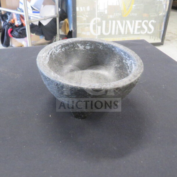 Melamine salsa bowl with textured exterior, round shape, and three legs. Appears to be in good condition.