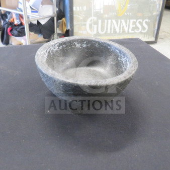 Melamine salsa bowl with textured exterior, round shape, and three legs. Appears to be in good condition.
