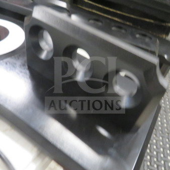 Black wooden pool cue holder, new, with multiple slots. Assembly required.