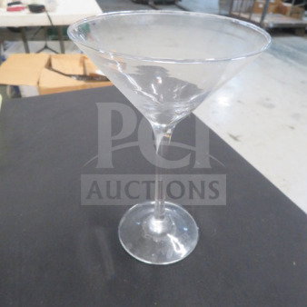 Belvedere Martini Glass, clear glass, classic V-shape, excellent condition, stands on a sturdy base.