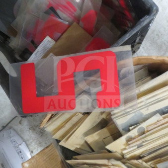 Lot of 10-inch red letters/numbers, condition appears used, stored in bins with protective sheets.