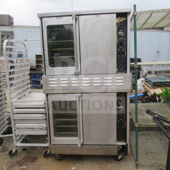 One American Range double stack natural gas convection oven, model M-2-G1, with 10 racks, stainless steel exterior, used condition.