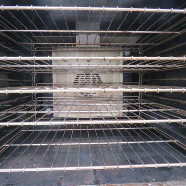 American Range double stack convection oven interior, Model M-2-G1. Features 10 wire racks, natural gas, spacious capacity.
