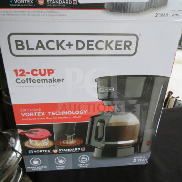 Black and Decker 12 Cup Coffee Maker, model CM0915BKD, features Vortex Technology for enhanced flavor, brand new in box.