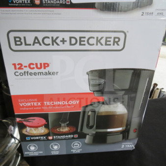 Black and Decker 12 Cup Coffee Maker, model CM0915BKD, features Vortex Technology for enhanced flavor, brand new in box.
