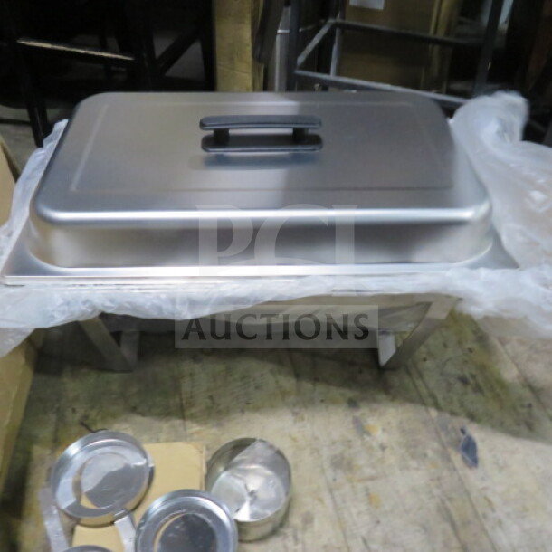 NEW full-size chafer with lid, stainless steel, includes two burners, pristine condition, model 2XBID.