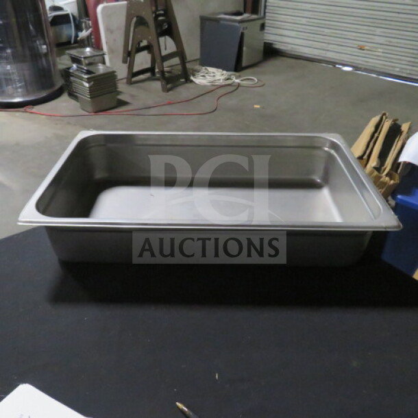 Full-size 4-inch deep stainless steel hotel pan, excellent condition, suitable for commercial kitchen use.
