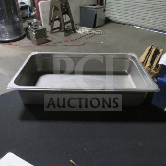 Full-size 4-inch deep stainless steel hotel pan, excellent condition, suitable for commercial kitchen use.