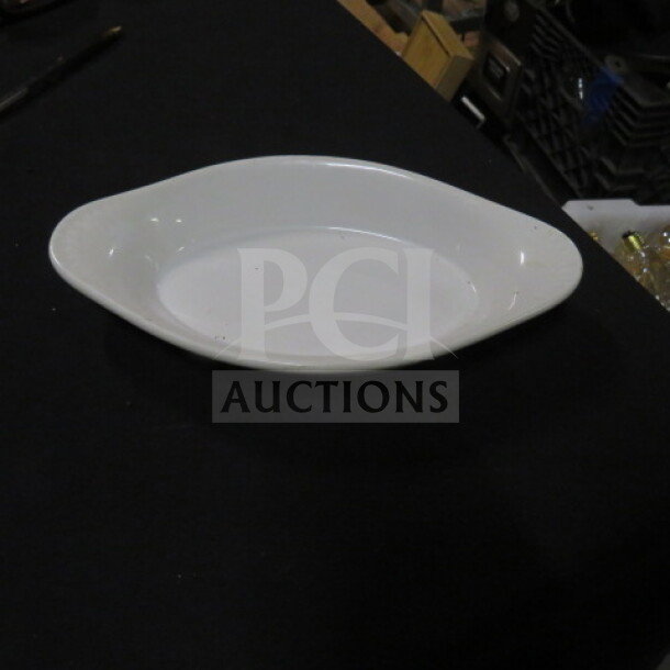 Tuxton 8X4.5 Welsh Rare Bit Boat, Model 120, white ceramic, gently used condition, sleek design.