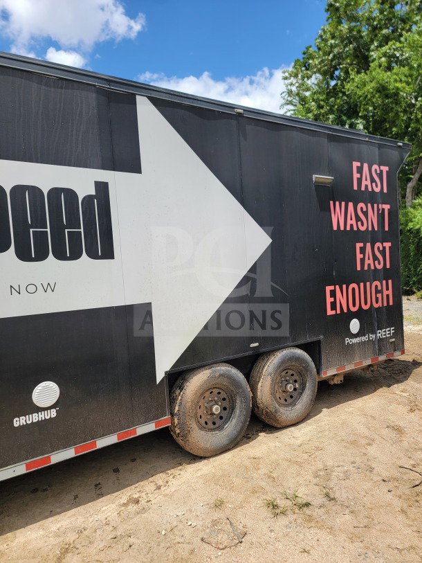 2021 SDG 8.5' x 20' tandem-axle trailer with branding, 14,000 LB GVWR. Includes POS workstation, merchandisers, freezers.