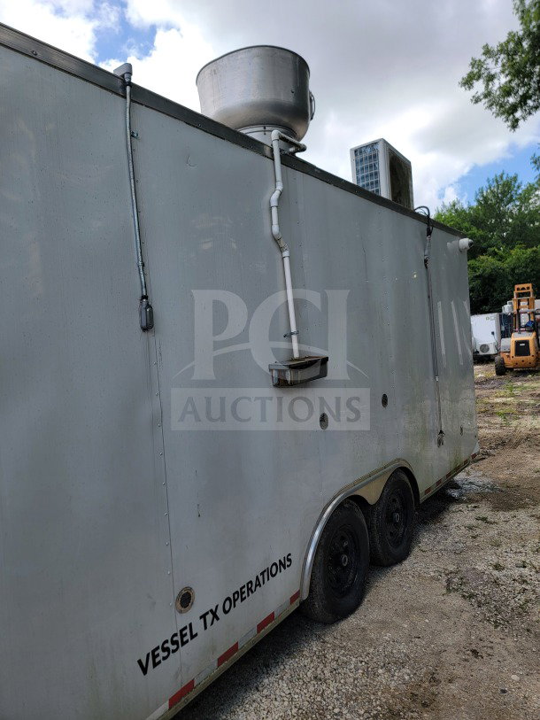 2021 Diamond Cargo 8.5' x 24' tandem-axle mobile kitchen trailer, shows "VESSEL TX OPERATIONS" on side. Visible roof equipment.