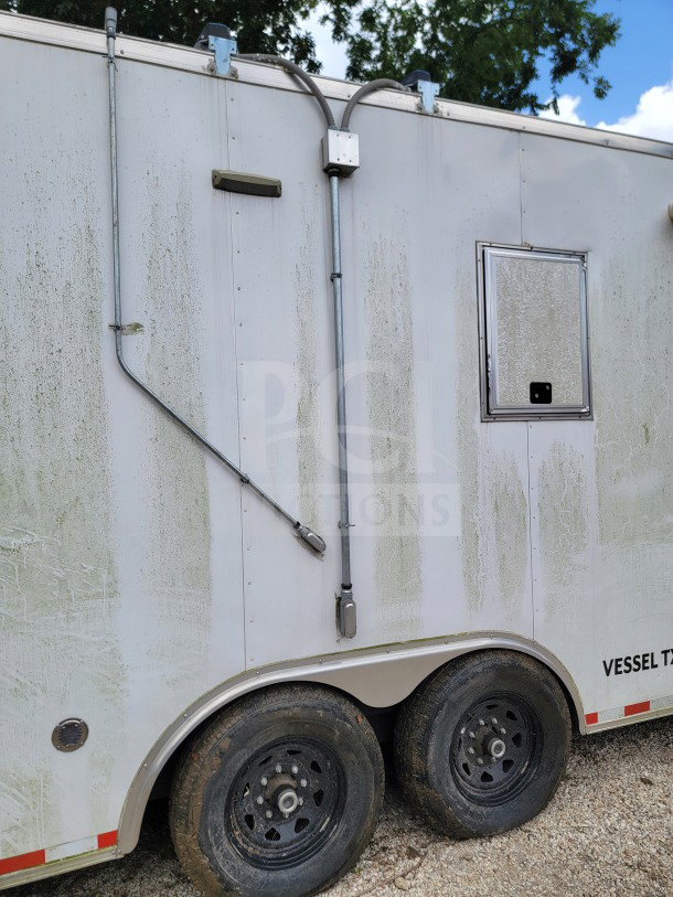 2021 Diamond Cargo 8.5' x 24' mobile kitchen trailer, tandem-axle, visible wear, exterior view, VIN 53NBE2425M1090171.