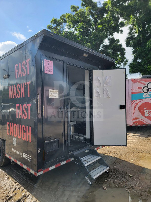 2021 SDG 8.5' x 20' dual-axle mobile kitchen trailer with CaptiveAire hood, True refrigeration. Condition: corporate delivery configuration.