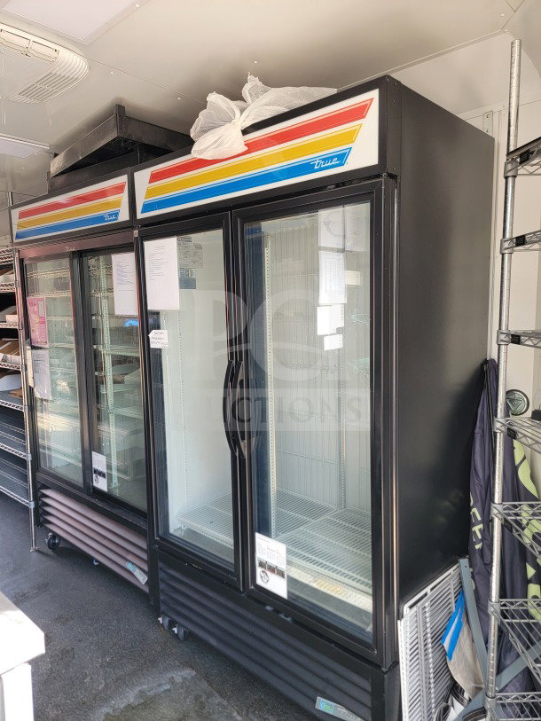 True refrigeration units inside a 2021 SDG 8.5' x 20' dual-axle mobile kitchen trailer with corporate delivery configuration.