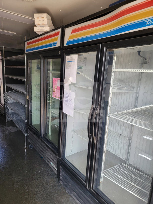 SDG 8.5' x 20' mobile trailer with True refrigeration, double-axle, commercial cold-storage setup, interior view.