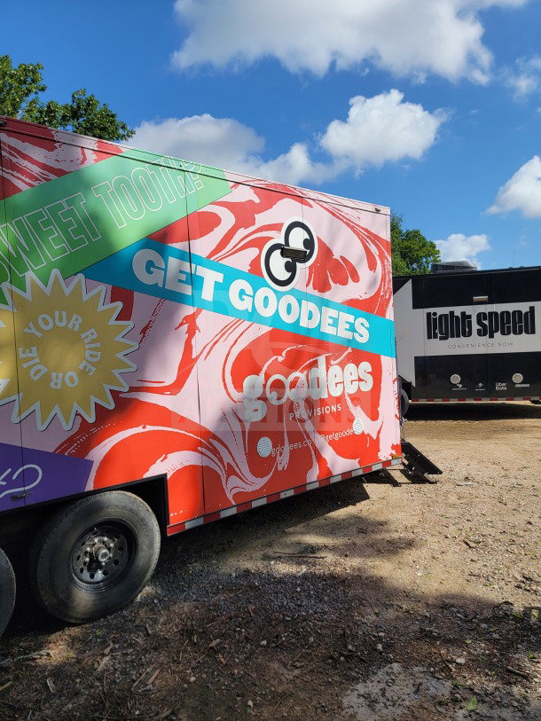 Southern Dimensions Group 8.5' x 20' mobile trailer with colorful branding, designed for cold-storage and logistics, double-axle.