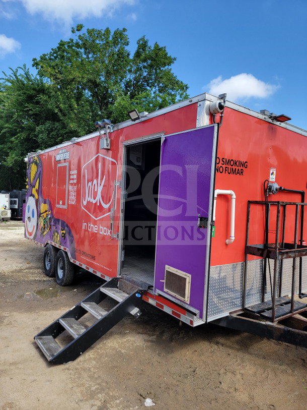 2021 Rock Solid Cargo 8.5' x 24' mobile kitchen trailer with dual-axle, CaptiveAire hood, True & Hoshizaki refrigeration.