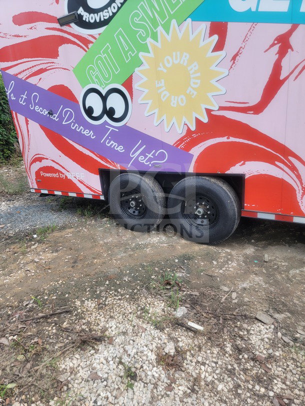 2021 SDG 8.5' x 20' dual-axle trailer with custom graphics, featuring cold-chain storage and True glass-door refrigeration.