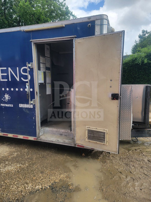2021 Rock Solid Cargo 8.5' x 24' mobile ghost kitchen trailer, dual-axle, open side door, VIN 7H2BE2423MD037998.