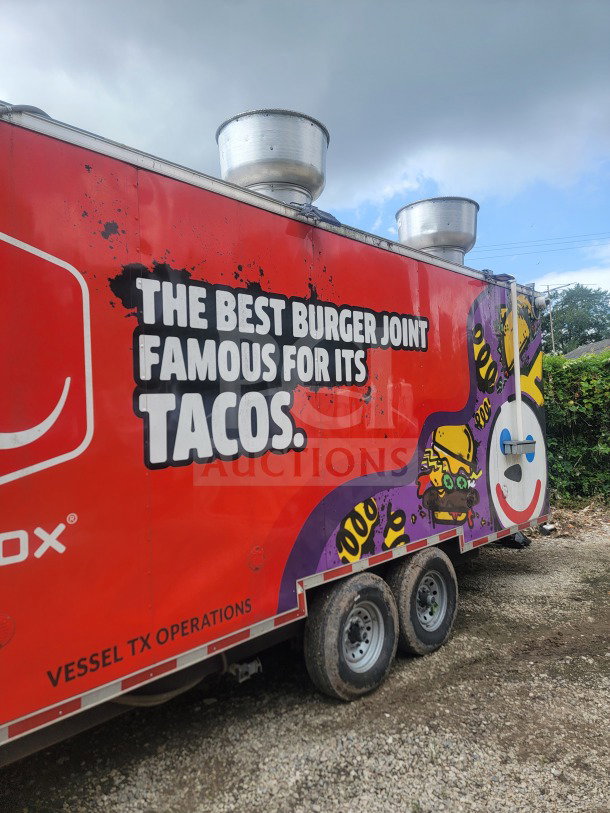 2021 Titanium Cargo 8.5' x 24' dual-axle mobile kitchen trailer with CaptiveAire ventilation, vibrant signage.