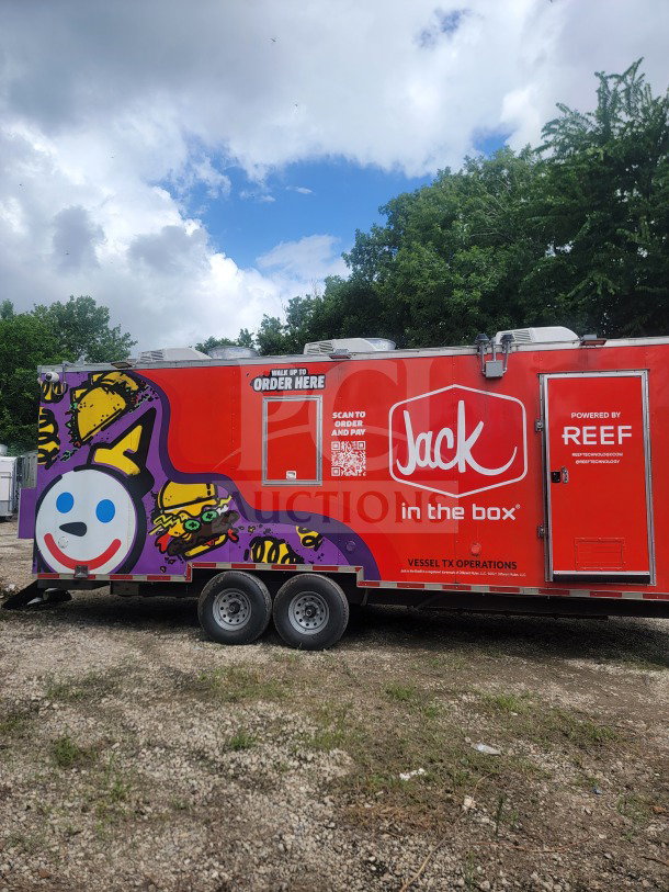 2021 Titanium Cargo 8.5' x 24' mobile QSR kitchen trailer, dual-axle, vibrant graphics, CaptiveAire ventilation, excellent condition.