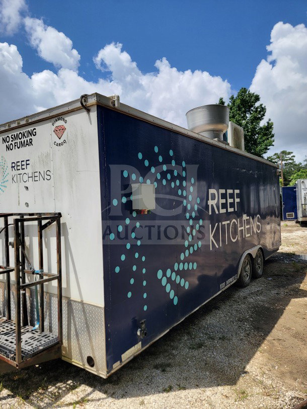 2019 Diamond Cargo 8.5' x 24' mobile kitchen trailer with dual-axle, Arctic Air storage suite, and Wells cooking line.