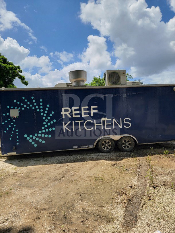 2019 Diamond Cargo 8.5' x 24' dual-axle mobile kitchen trailer, featuring complete Arctic Air Storage Suite and Wells Cooking Line.