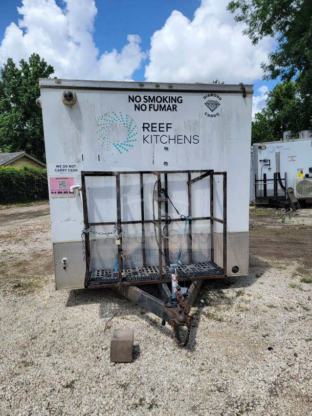 2019 Diamond Cargo 8.5' x 24' dual-axle mobile kitchen trailer with Reef Kitchens branding and "No Smoking" sign.