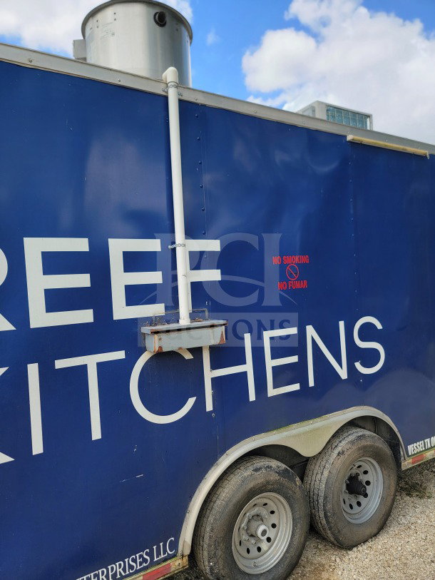2019 Diamond Cargo 8.5' x 24' dual-axle mobile kitchen trailer, blue exterior, visible signage, dual wheels.