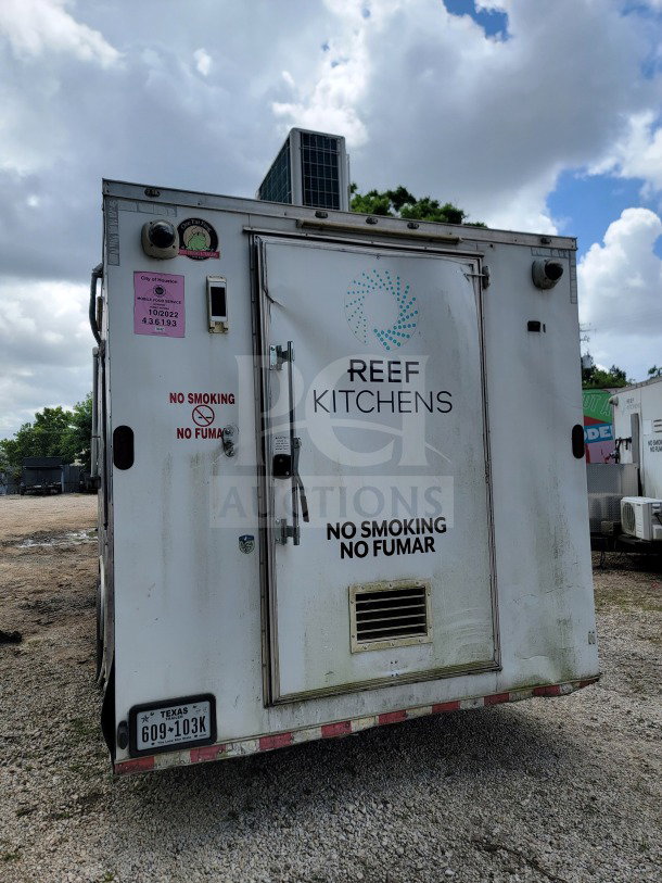 2019 Diamond Cargo 8.5' x 24' dual-axle mobile kitchen trailer, featuring "REEF KITCHENS" branding. Includes city permit and license plate.