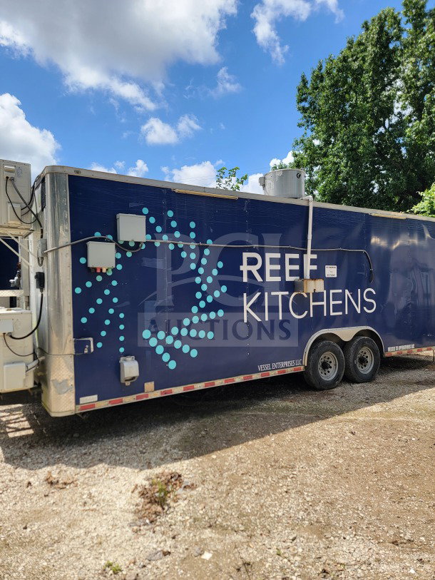 2019 Diamond Cargo 8.5' x 24' commercial kitchen trailer with tandem axles, exterior branding, and refrigeration units.