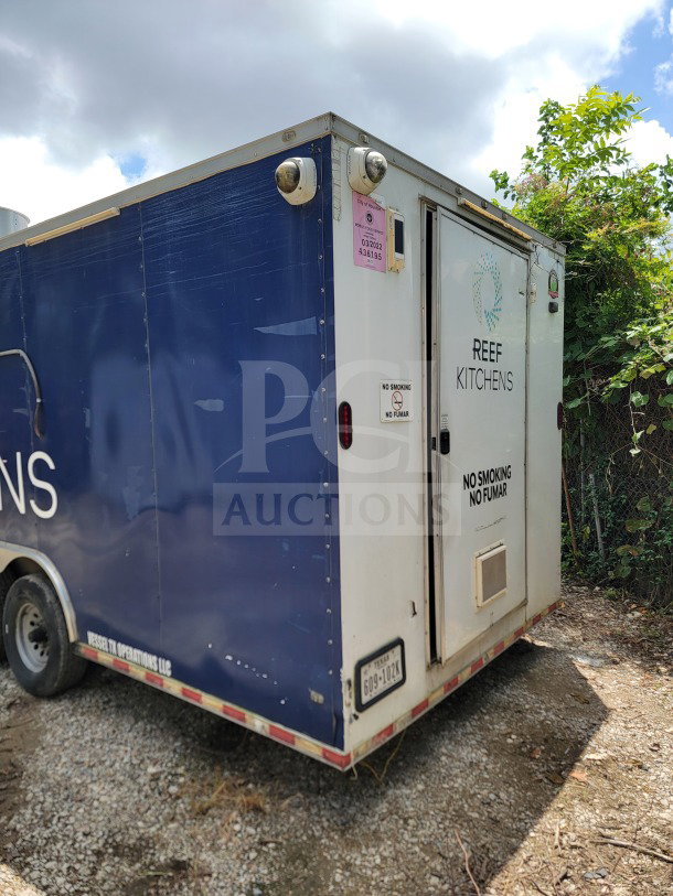 2019 Diamond Cargo 8.5' x 24' mobile kitchen trailer, blue with "REEF Kitchens" logo, exterior condition visible.