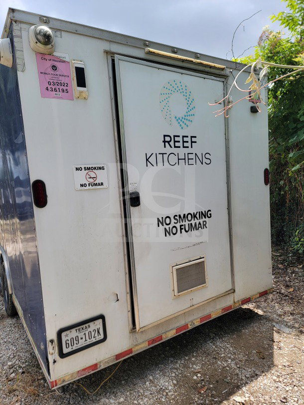 2019 Diamond Cargo 8.5' x 24' mobile kitchen trailer, marked "REEF KITCHENS," City of Houston permit visible.