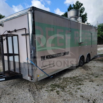 2021 Forest River 8.5' x 24' mobile kitchen trailer; tandem-axle, Royal Range, Arctic Air units. Exterior shows company branding.