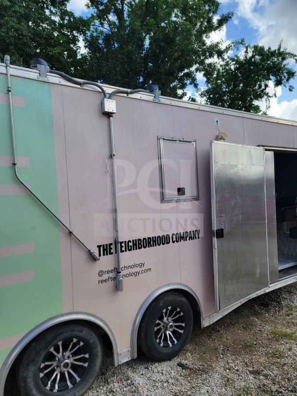 2021 Forest River 8.5' x 24' mobile kitchen trailer, tandem-axle, Royal Range suite, Arctic Air refrigeration, VIN 5NHUNSZ25MY040811.