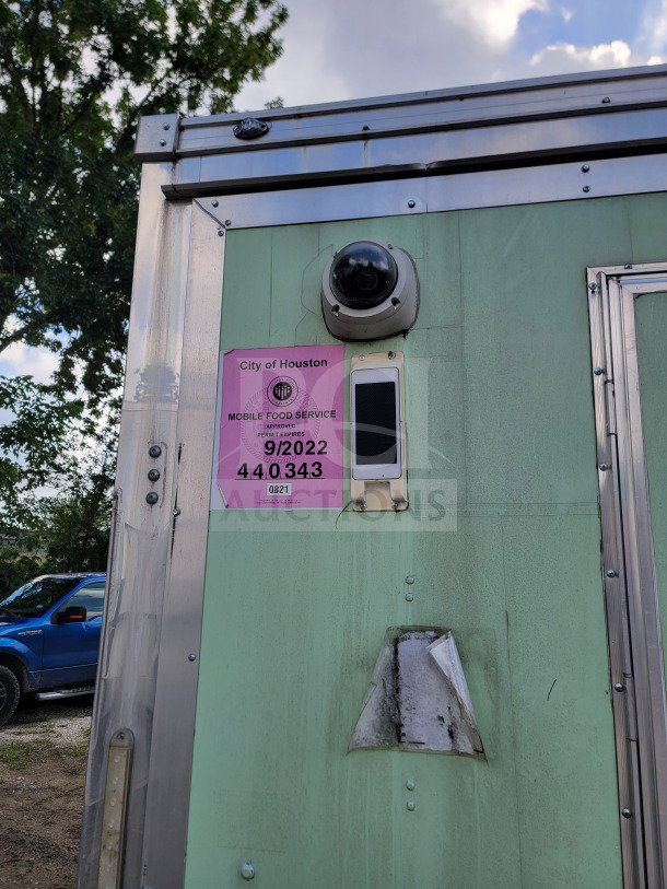 2021 Forest River Mobile Kitchen Trailer, 8.5' x 24', features City of Houston food service permit sticker.