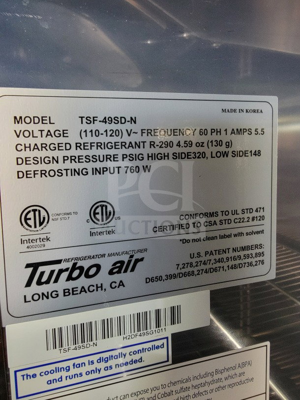 2021 SDG 8.5'x26' trailer; Turbo Air label; model TSF-49SD-N; logistics config; Made in Korea.