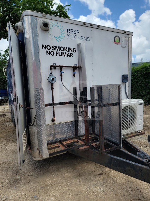 2019 Diamond Cargo 8.5'x24' tandem-axle mobile kitchen trailer. "Reef Kitchens" and "No Smoking" signage visible.