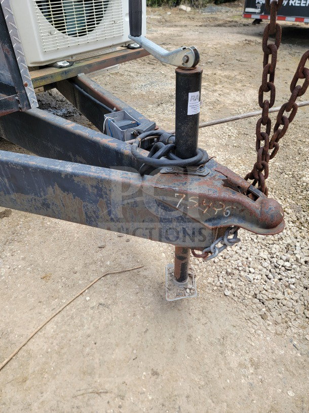 2019 Diamond Cargo 8.5' x 24' mobile kitchen trailer hitch detail, VIN 53NBE2425L1075426, shows wear.