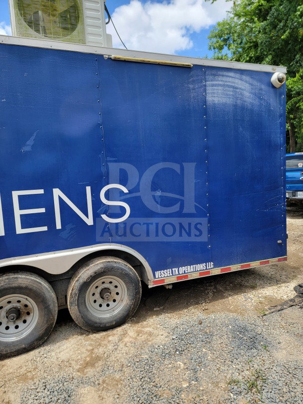 2019 Diamond Cargo 8.5' x 24' mobile kitchen trailer, blue, tandem-axle, commercial use, "VESSEL TX OPERATIONS LLC" marked.