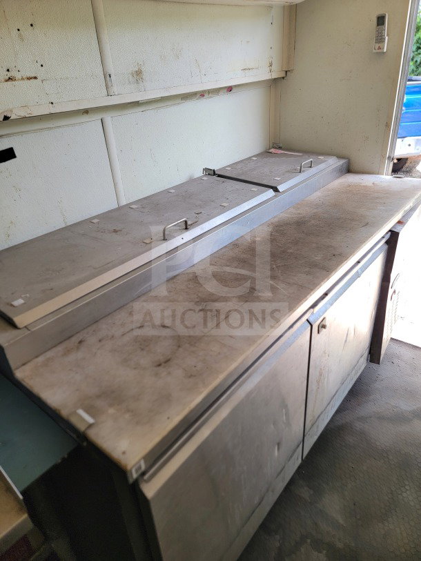 2019 Diamond Cargo food trailer interior with Serv-Ware refrigeration. Used condition with visible wear and dirt. VIN 53NBE2425L1075426.