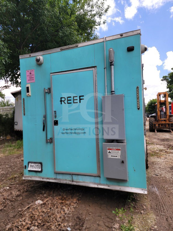 BT&S 2021 mobile kitchen trailer, 8.5' x 24', teal, tandem-axle, HVAC Mirage VentusX, REEF branding. VIN: 1N9BE2428MD391107.