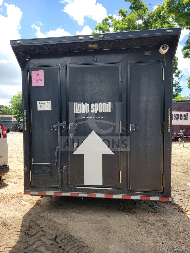 2021 SDG 8.5' x 20' mobile trailer, black, tandem-axle, 14,000 LB GVWR. "Light Speed" branding, POS workstation included.