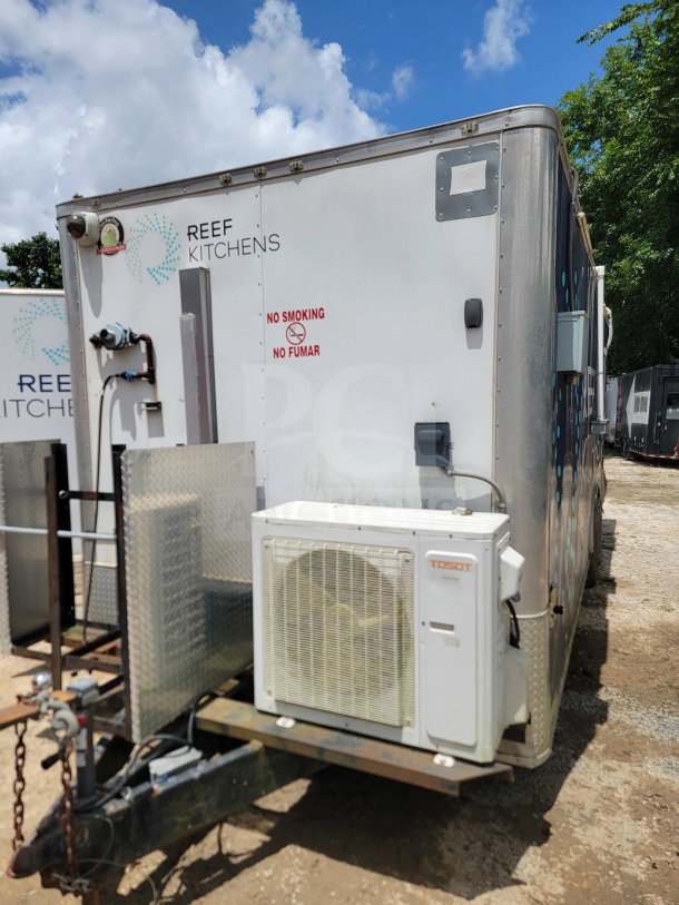 2019 Diamond Cargo 8.5' x 24' mobile kitchen trailer with attached AC unit, marked "REEF KITCHENS" and "NO SMOKING." VIN 53NBE2425K1074663.