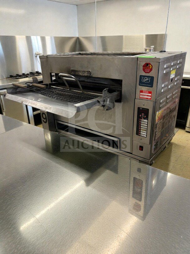 Immaculate Duke Electric Conveyor Broiler, Model DUK-L-BROIL-0527; fully operational, high-capacity commercial oven.