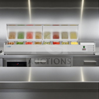 Brand new KoolMore SCDC-8P-SSL refrigerated prep rail, stainless steel, UL listed, never used, open box.